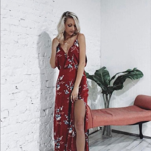 Adhira Aura Red Floral Maxi Dress w/Side Slits NWT - Picture 4 of 15